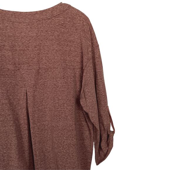 EASEL Top Raw Hem Heather Rose 3/4 Sleeves Snap V-Neck - Large - Picture 6 of 8